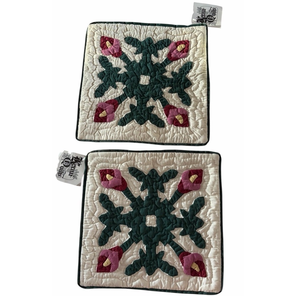 2 Hawaiian quilt handmade cushion hand quilted pillow cover Anthurium Flower Vtg